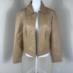 Saguaro VTG 100% Genuine Leather Jacket Women Medium Tan Y2K Capsule Wardrobe
